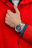 Emporio Armani Mario Chronograph Automatic Blue Dial Silver Steel Strap Watch For Men - AR60052