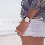 Daniel Wellington Classic Sheffield White Dial Black Leather Strap Watch for Women - DW00100036