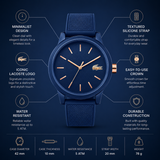 Lacoste 12.12 Navy Blue Dial Navy Blue Silicone Strap Watch for Men - 2011011