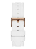 Guess Confetti Crystal Rose Gold Dial White Silicone Strap Watch For Women - W1098L5