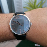 Emporio Armani Ruggero Grey Dial Black Leather Strap Watch for Men  - AR11277