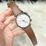 Emporio Armani Luigi Chronograph Silver Dial Brown Leather Strap Watch for Men - AR1846