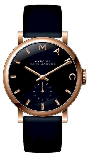 Marc Jacobs Baker Black Dial Black Leather Strap Watch for Women - MBM8633