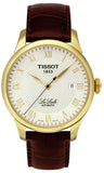 Tissot T Classic Le Locle Automatic Gold Dial Maroon Leather Strap Watch For Men - T41.5.413.73