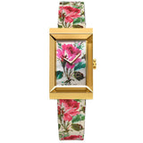 Gucci G-Frame Floral Mother of Pearl Dial White Leather Strap Watch For Women - YA147406