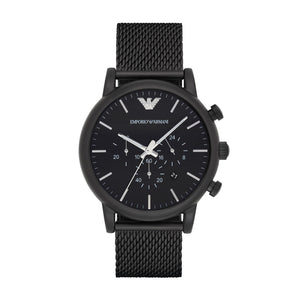 Emporio Armani Sport Chronograph Black Dial Black Mesh Bracelet Watch For Men - AR1968