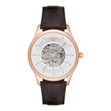 Emporio Armani Epoca White Skeletal Dial Black Leather Strap Watch For Men - AR2073