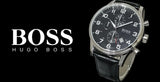 Hugo Boss Aeroliner Chronograph Quartz Black Dial Black Leather Strap Watch For Men - HB1512448