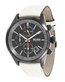 Hugo Boss Grand Prix Chronograph Black Dial Grey Leather Strap Watch for Men - 1513562