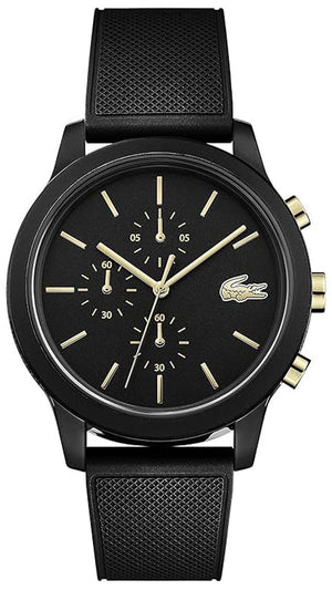 Lacoste 12.12 Chronograph Black Dial Black Silicon Strap Watch for Men - 2011012