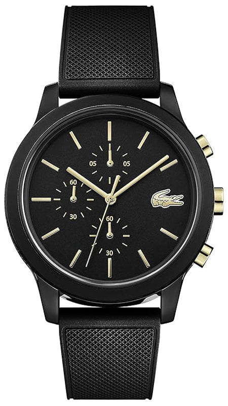 Lacoste 12.12 Chronograph Black Dial Black Silicon Strap Watch for Men - 2011012
