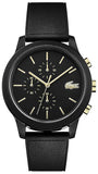 Lacoste 12.12 Chronograph Black Dial Black Silicon Strap Watch for Men - 2011012