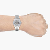 Emporio Armani Meccanico Skeleton Silver Dial Silver Steel Strap Watch For Men - AR1945