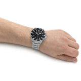 Emporio Armani World Explorer Black Dial Silver Steel Strap Watch for Men - AR11739