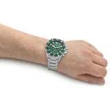 Emporio Armani World Explorer Solar Chronograph Green Dial Silver Steel Strap Watch for Men - AR11741