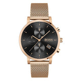 Hugo Boss Integrity Black Dial Gold Mesh Bracelet Watch for Men - 1513808