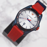 Emporio Armani Sigma Silver Dial Red Silicone Strap Watch for Men - AR11219