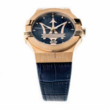 Maserati Potenza 42mm Rose Gold & Blue Dial Blue Leather Strap Watch For Men - R8851108027