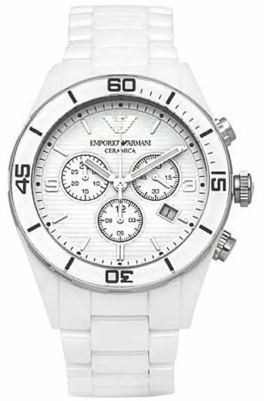 Emporio Armani Ceramic Chronograph White Dial White Ceramic Strap Watch For Men - AR1424