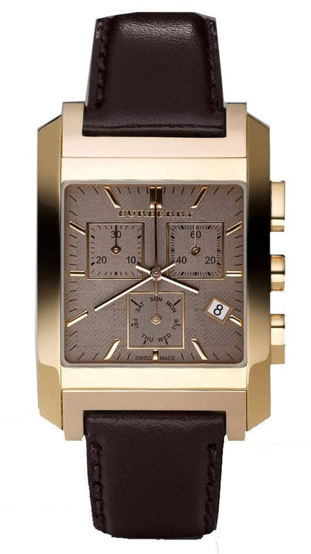 Burberry Heritage Chronograph Square Grey Dial Brown Leather Strap Watch for Men - BU1566
