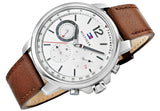 Tommy Hilfiger Landon Chronograph White Dial Brown Leather Strap Watch for Men - 1791531