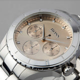 Hugo Boss Premiere Rose Gold Dial Silver Steel Strap Watch for Women - 1502444