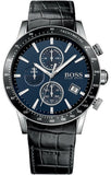Hugo Boss Rafale Chronograph Blue Dial Black Leather Strap Watch For Men - 1513391