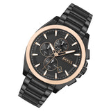 Hugo Boss Grand Prix Black Dial Black Steel Strap Watch for Men - 1513578