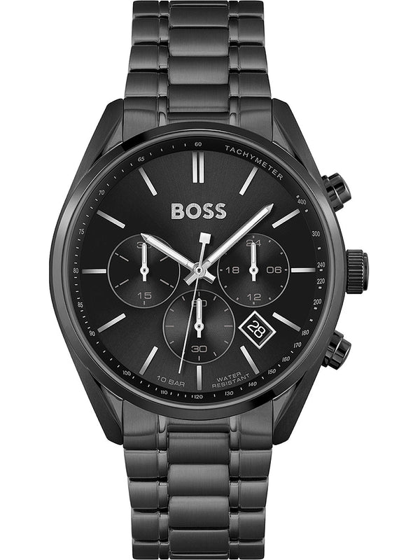Hugo Boss Champion Black Dial Black Steel Strap Watch for Men - 1513960