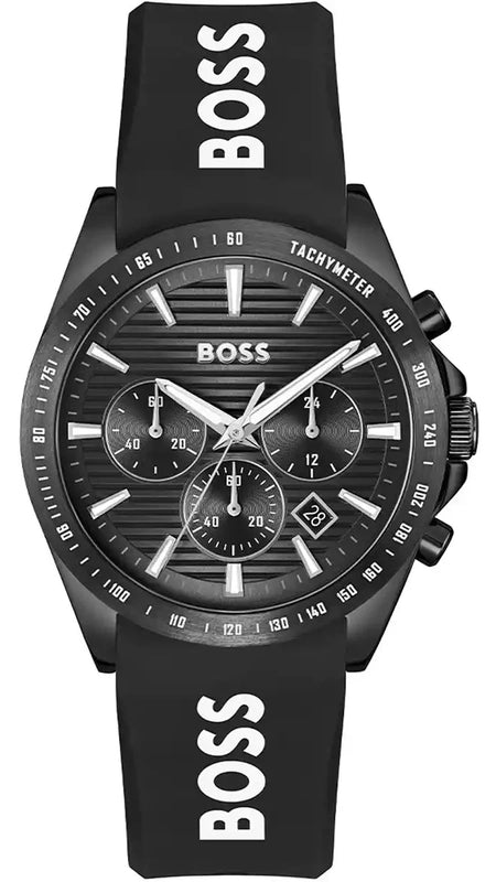Hugo Boss Strike Chronograph Black Dial Black Rubber Strap Watch for Men - 1514289