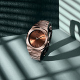 D1 Milano Ultra Thin Brown Dial Gold Steel Strap Watch for Men - D1-UTBJ13