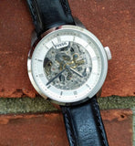 Fossil Townsman Automatic Skeleton White Dial Black Leather Strap Watch for Men - ME3085