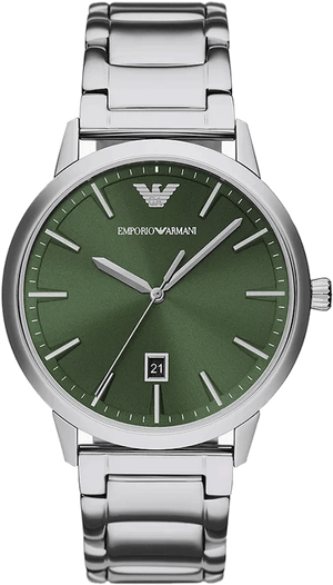 Emporio Armani Claudio Green Dial Silver Steel Strap Watch for Men - AR11575