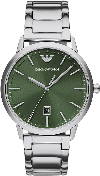 Emporio Armani Claudio Green Dial Silver Steel Strap Watch for Men - AR11575
