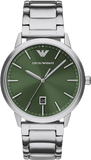 Emporio Armani Claudio Green Dial Silver Steel Strap Watch for Men - AR11575