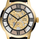 Fossil Townsman Automatic Skeleton Black Dial Black Leather Strap Watch for Men - ME3210