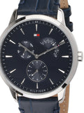 Tommy Hilfiger Brad Chronograph Quartz Blue Dial Blue Leather Strap Watch For Men - 1710387