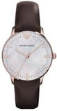 Emporio Armani Classic Quartz Mother of Pearl Dial Brown Leather Strap Watch For Women - AR1601