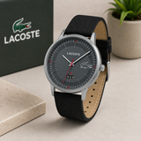 Lacoste Madrid Gray Dial Black Leather Strap Watch for Men - 2011032