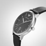 Emporio Armani Ruggero Black Dial Black Leather Strap Watch for Men - AR11193