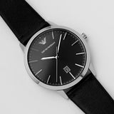 Emporio Armani Ruggero Black Dial Black Leather Strap Watch for Men - AR11193