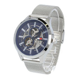 Tommy Hilfiger Spencer Skeleton Black Dial Silver Mesh Bracelet Watch for Men - 1791643
