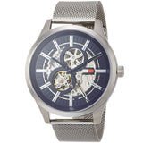 Tommy Hilfiger Spencer Skeleton Black Dial Silver Mesh Bracelet Watch for Men - 1791643