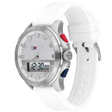 Tommy Hilfiger Digital Silver Dial White Silicone Strap Watch For Men - 1791764