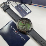 Tommy Hilfiger Asher Chronograph Green Dial Black Leather Strap Watch For Men - 1791856