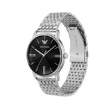 Emporio Armani Minimalist Black Dial Silver Steel Strap Watch for Men - AR11600