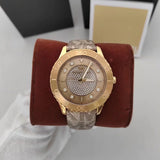 Michael Kors Runway Three Hand Quartz Gold Dial Brown Leather Strap Watch For Women - MK6999