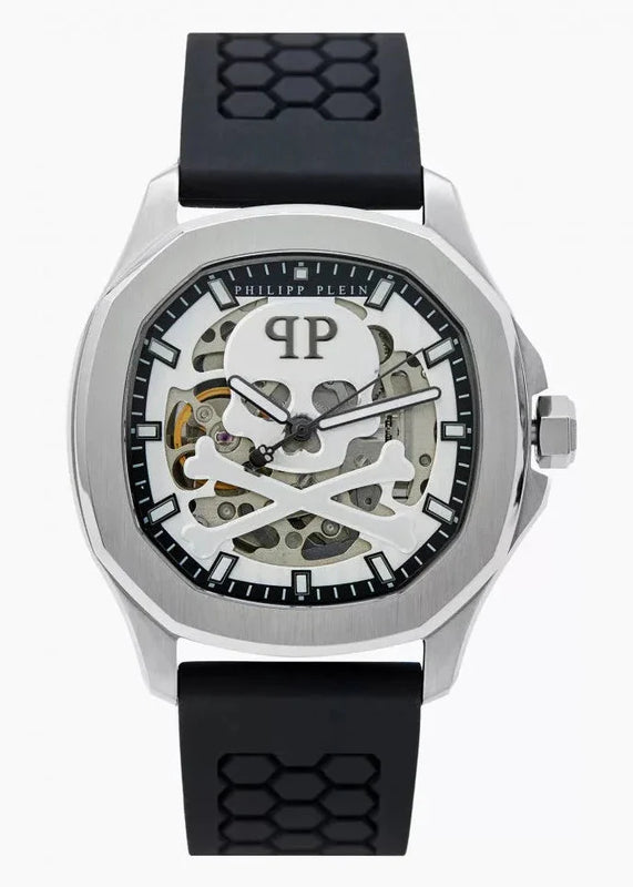 Philipp Plein High-Conic Automatic Silver Dial Black Silicone Strap Watch For Men- PWRAA0123
