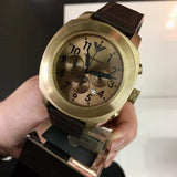 Emporio Armani Sportivo Chronograph Gold Dial Brown Leather Strap Watch for Men - AR6062