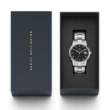 Daniel Wellington Iconic Link Black Dial Silver Steel Strap Watch For Women - DW00100206